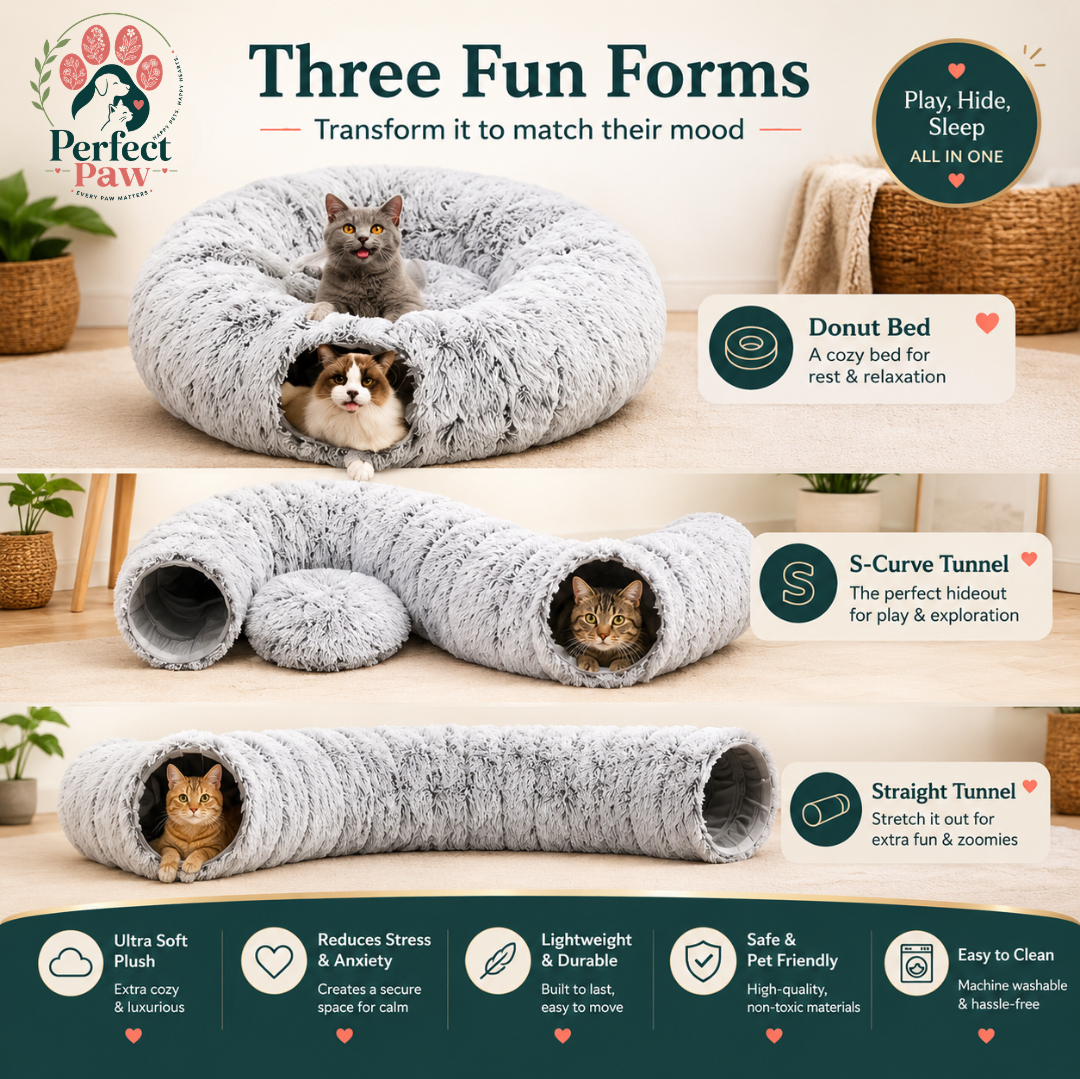 Perfect Paw™ Cozy Tunnel 3-in-1 Cat Tunnel Bed