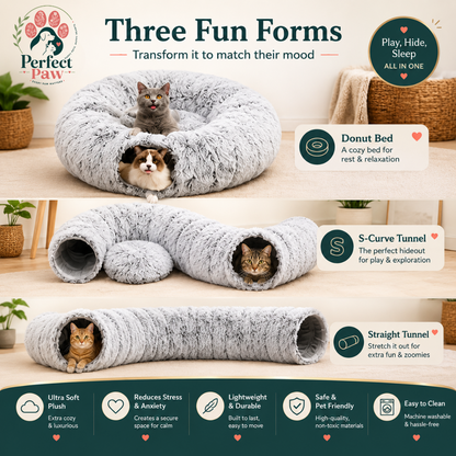 Perfect Paw™ Cozy Tunnel 3-in-1 Cat Tunnel Bed