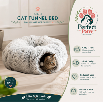 Perfect Paw™ Cozy Tunnel 3-in-1 Cat Tunnel Bed
